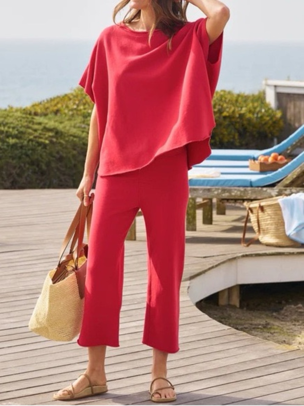 NWOT Frank & Eileen Catherine Favorite Red Cotton Crop Sweatpants Sz L - Picture 16 of 16